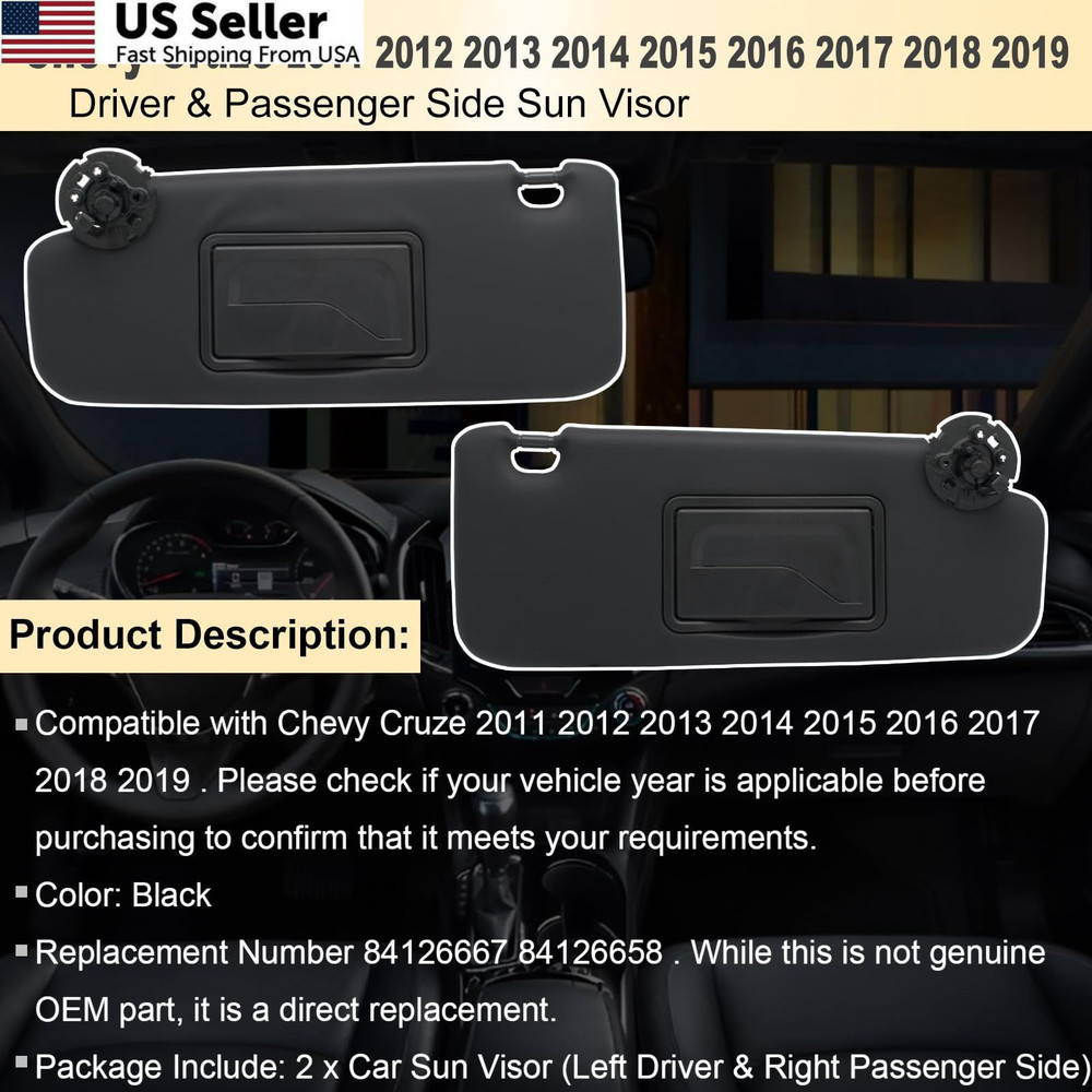 NHILES Left Driver & Right Passenger Sun Visor Compatible Left&Right Black