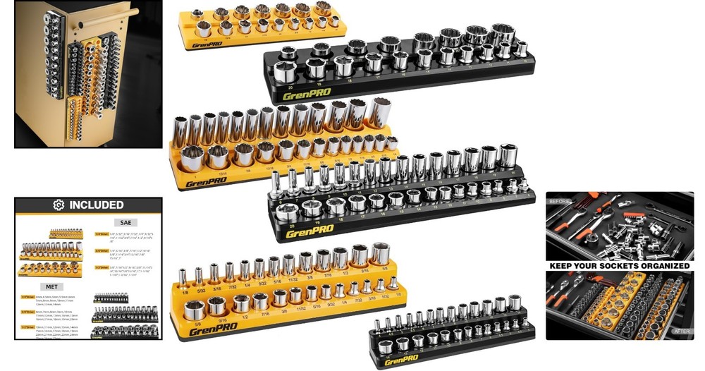 Strong Magnetic Socket Organizer Set - 6pc for Efficient Tool Management