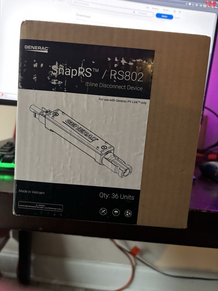Generac SnapRS RS802 Inline Disconnect Device for Solar Power Systems