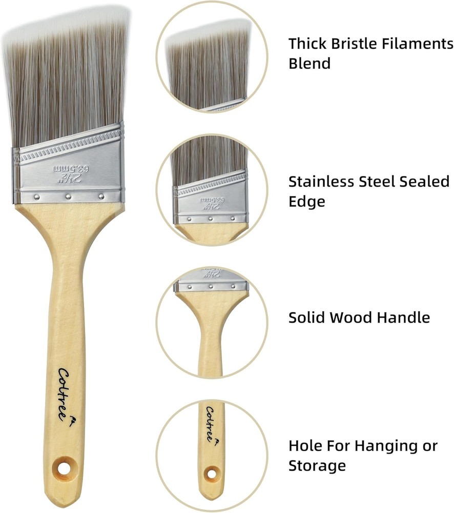 Paint Brushes Set - 5 Pcs Flat & Angle Paintbrushes for Wall & Trim, Suitable fo