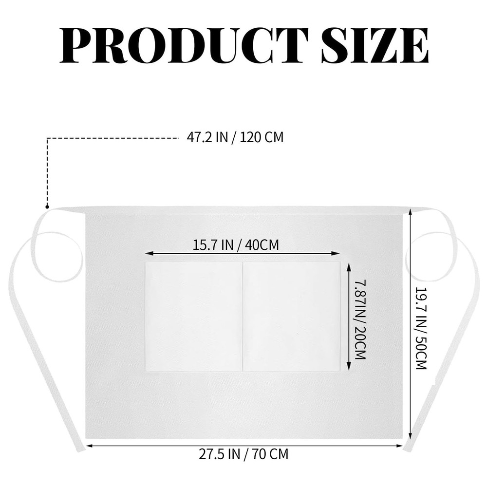 Long Server Apron with 2 Pockets, Extra Long Tie, Lightweight Half Aprons for...
