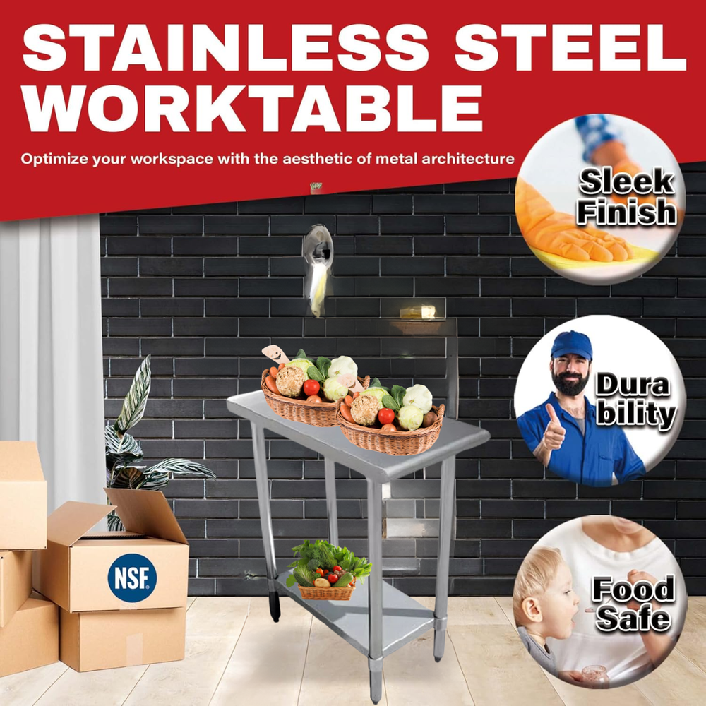 Stainless Steel Food Prep Work Table with Adjustable Undershelf 24”x15”