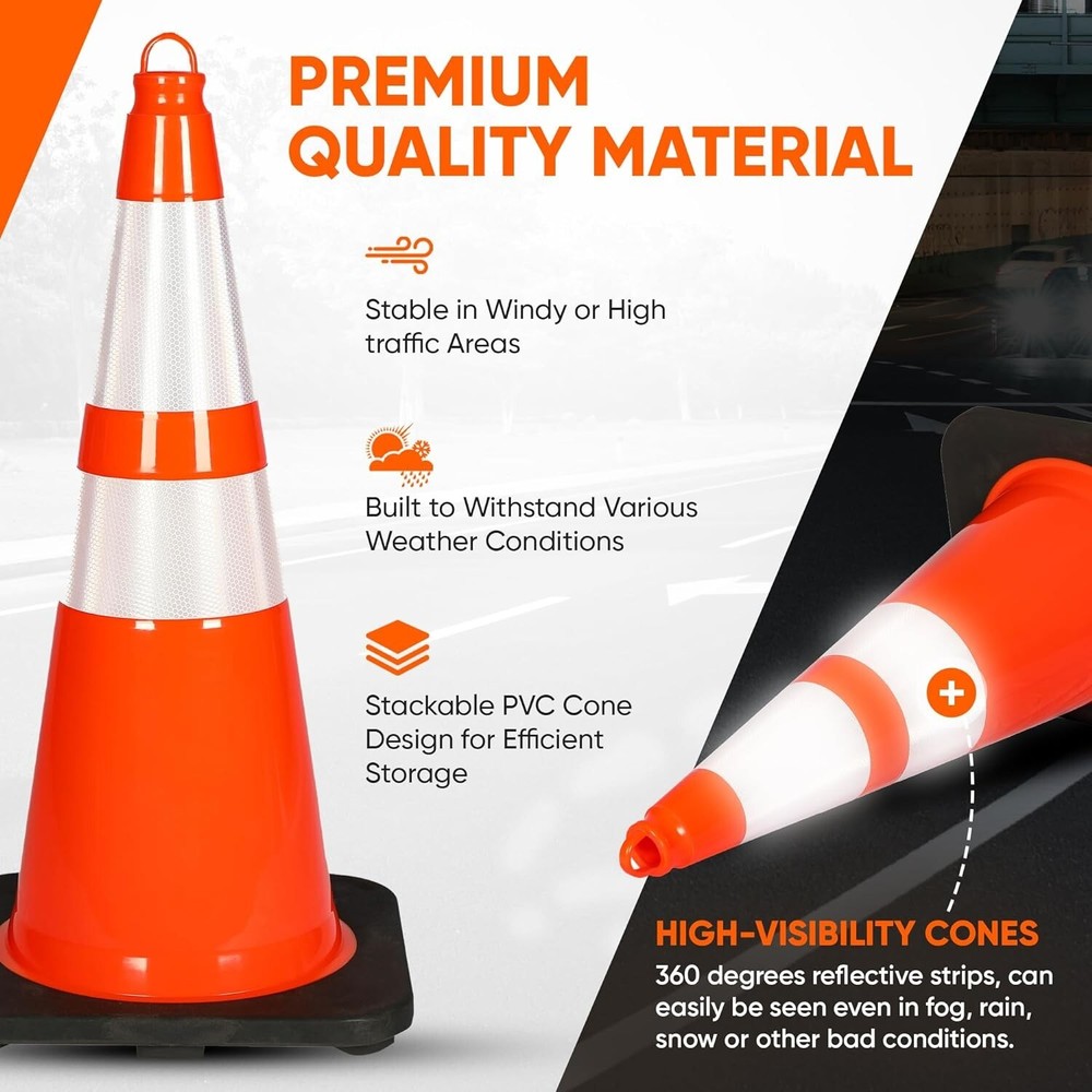 Pyle 28" PVC Cone - 4 Pieces High Visibility Structurally Stable