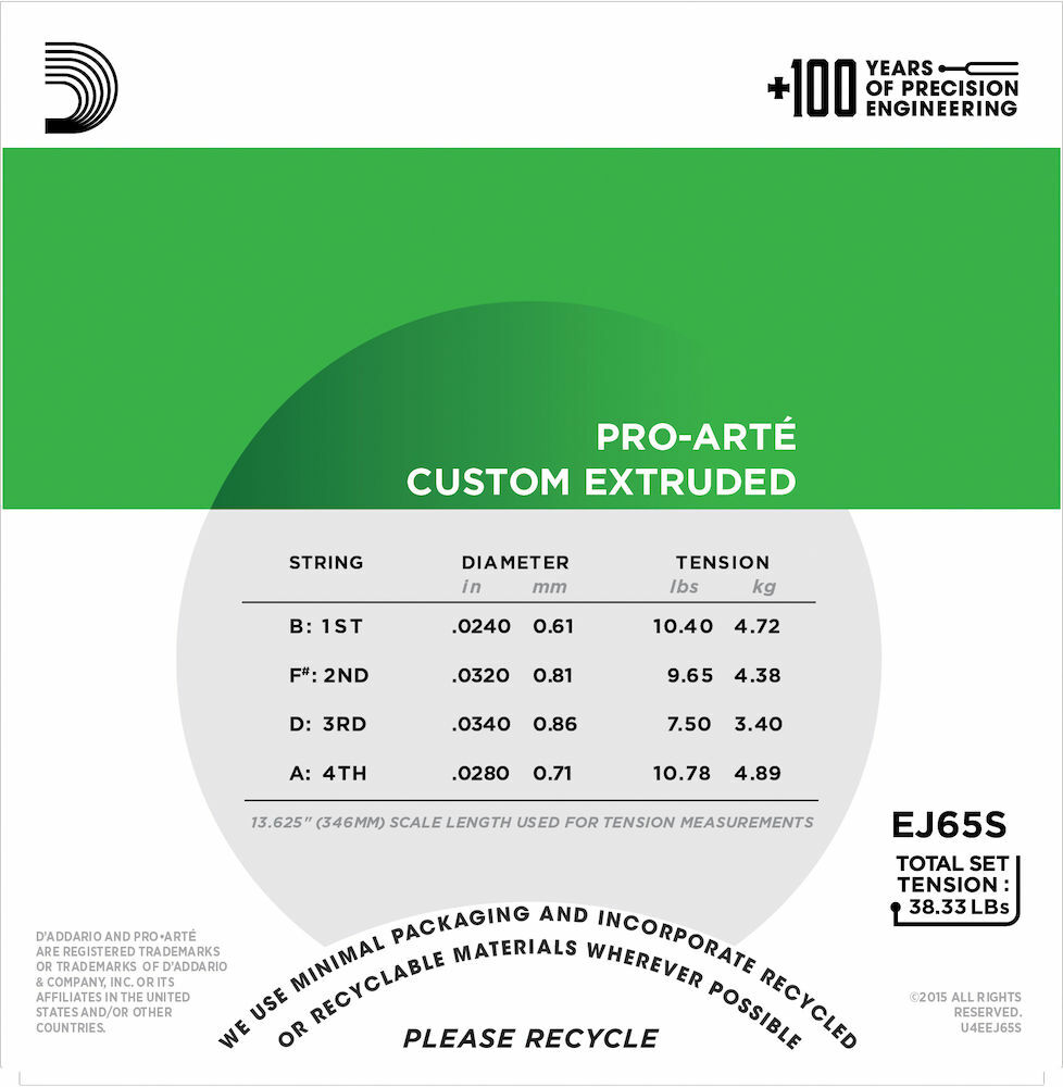 D'Addario EJ65S Pro-Arté Custom Extruded Nylon Ukulele Strings, Soprano