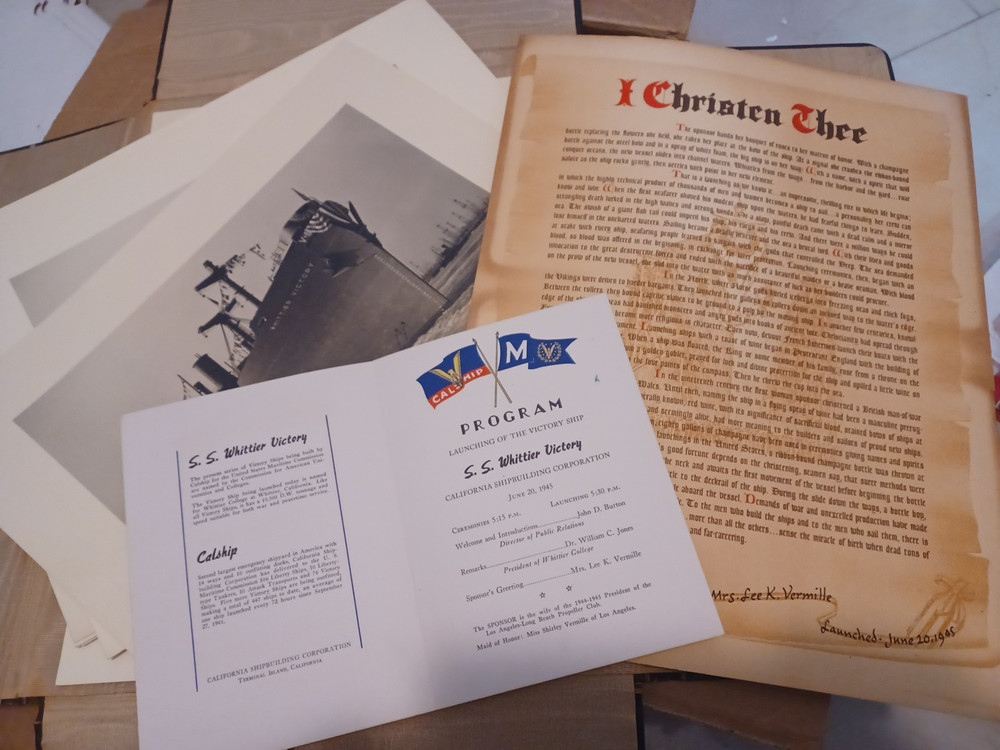 1945 SS Whittier Victory launching Program Photos & Christening Document JRRGS3