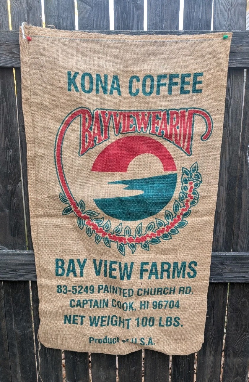 Vintage Kona Bayview Farms 100 lb Coffee Burlap Sack Bag