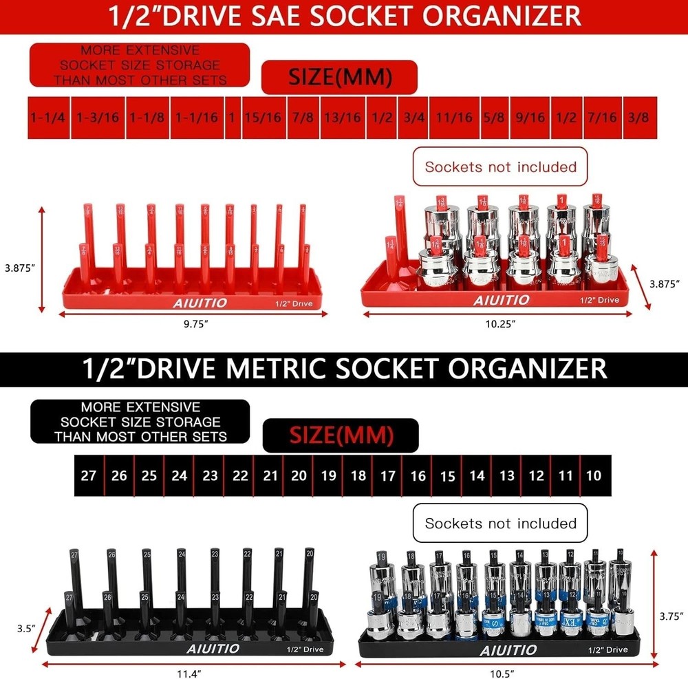 Complete 8-Piece SAE & Metric Socket Organizer Tray Set – Time-Saving Solution