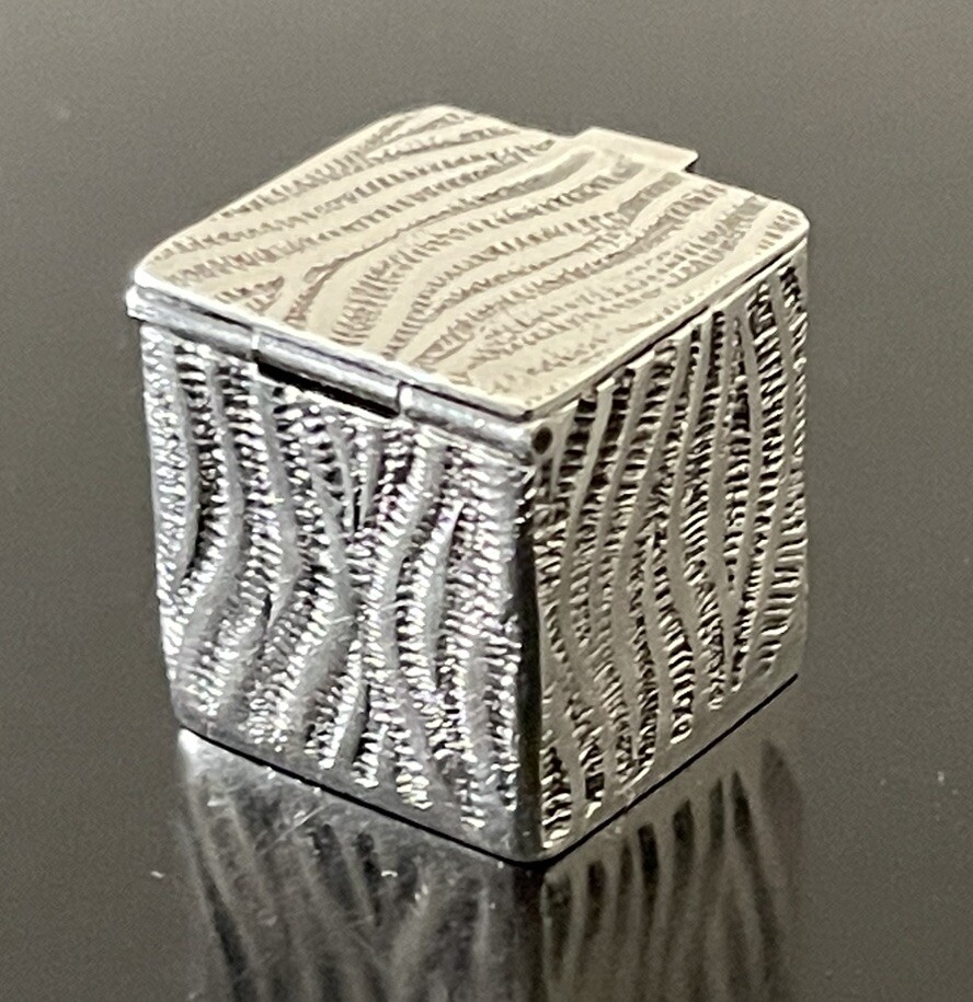 Spain Sterling Silver Pill Box Cube Zebra Stripes