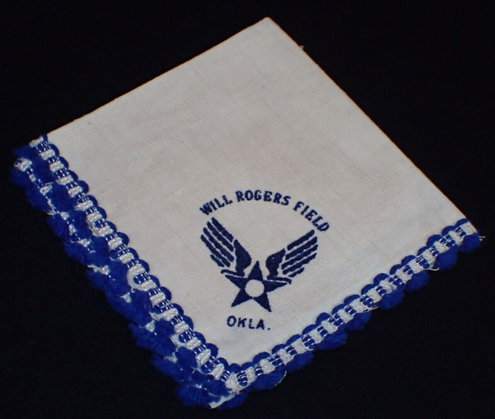 WWII US AAF Army Air Forces Will Rogers Field Oklahoma Napkin Linen Embroidered