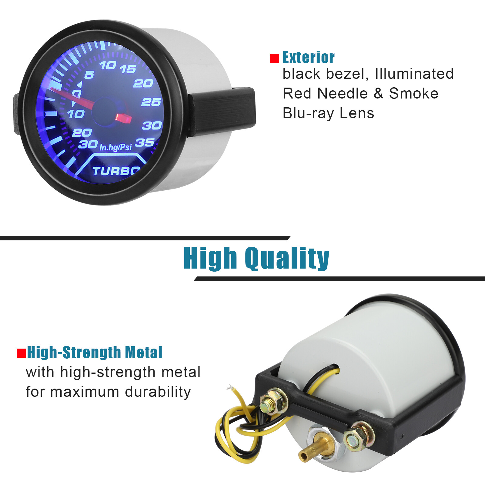 Universal 2" 52mm Digital Boost Gauge 0-35 PSI Pressure Turbo Meter Smoked Face