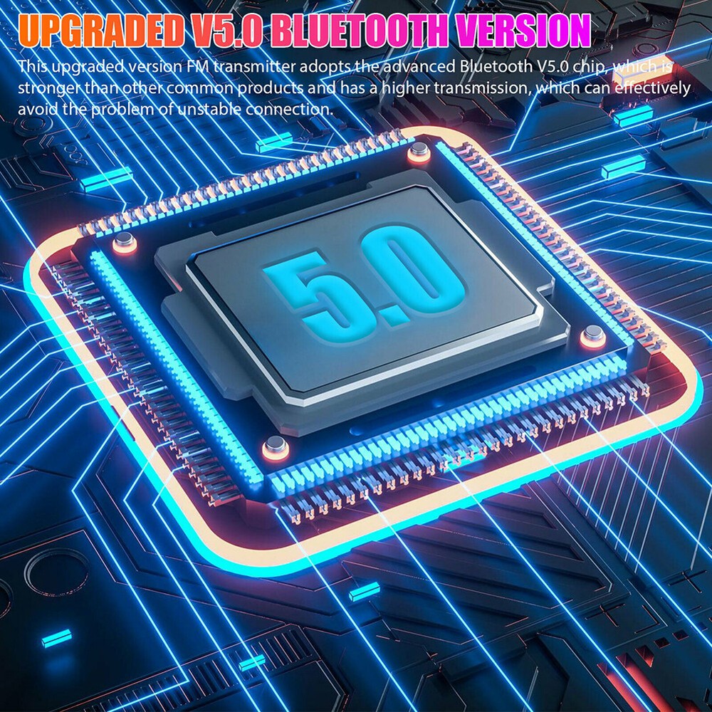 Bluetooth 5.0 Car Wireless FM Transmitter Adapter 2USB PD Charger AUX Hands-Free