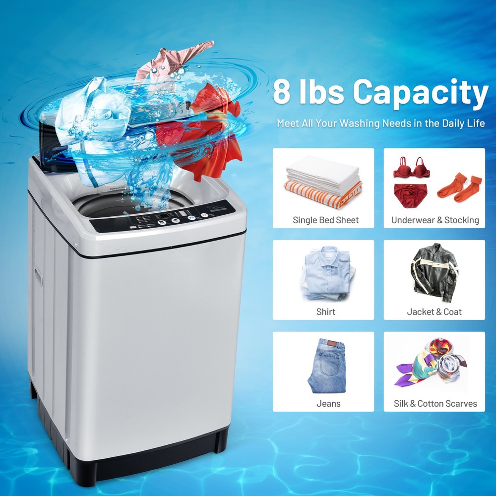 Compact Full-automatic Washing Machine Laundry Washer w/ 11 lbs Capacity Grey
