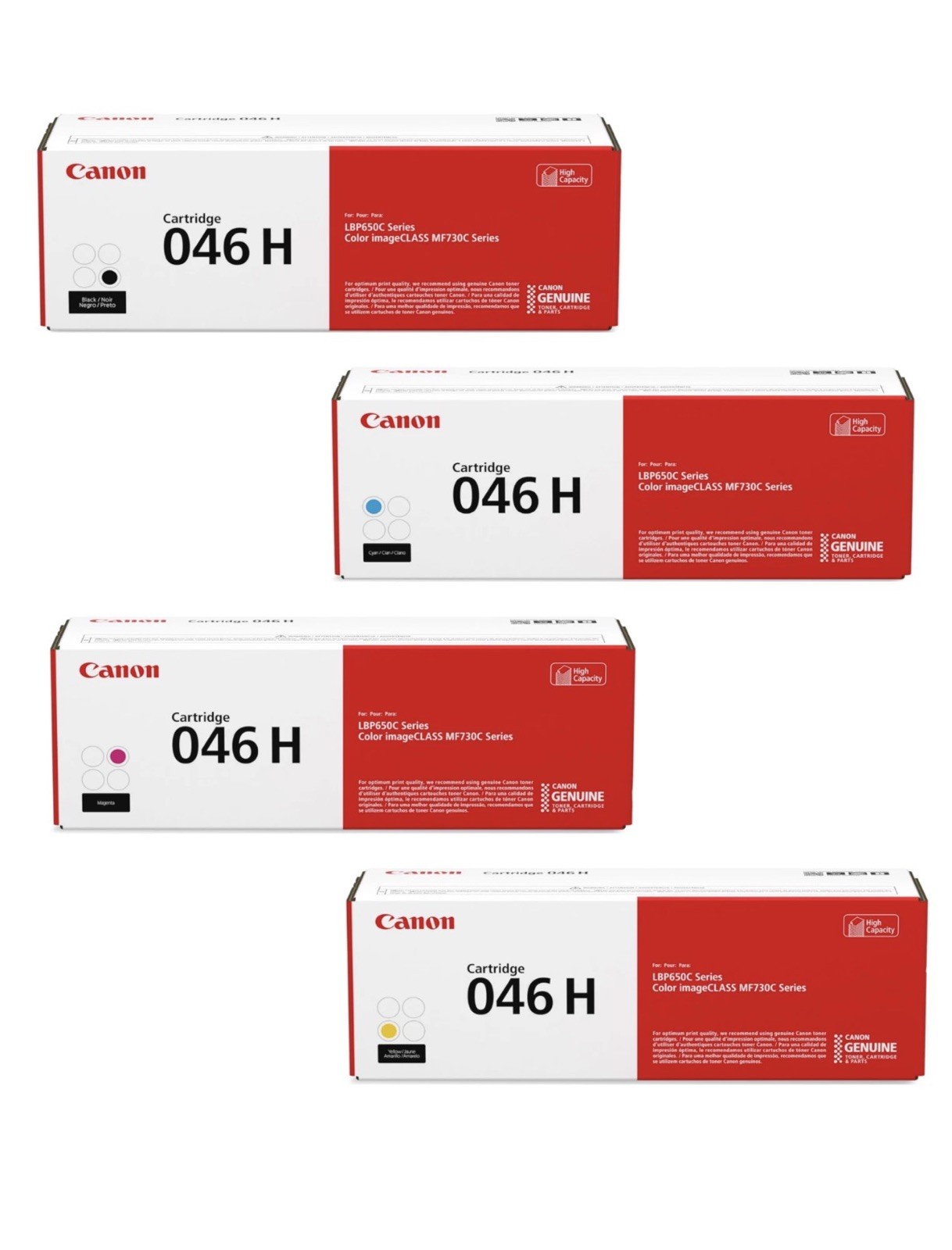 Canon 046H 4 Pack Color Toner Set BK C M Y for imageCLASS MF735Cdw