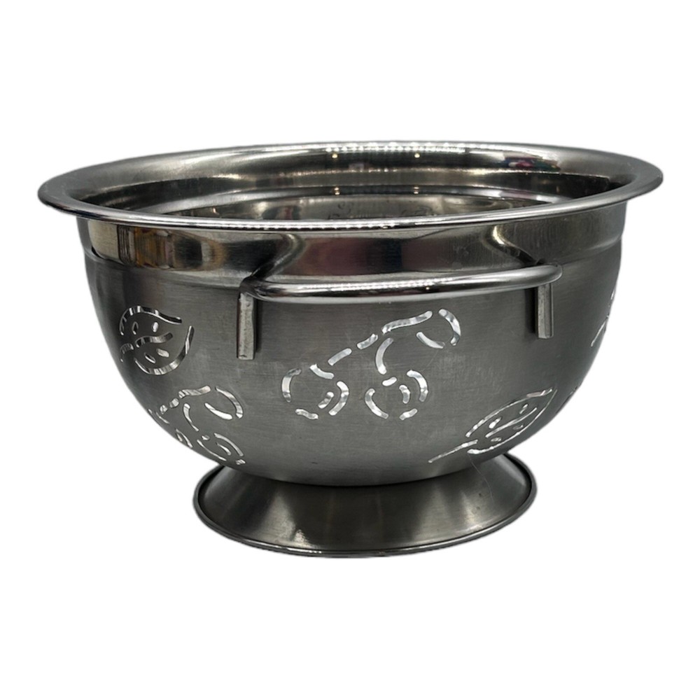 Metal Colander Strainer Cherries & Leaf Pattern Small Silver Farmhouse 8.5" D