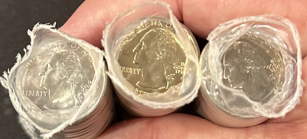 THREE Plastic Bank Wrapped Quarter Rolls Virginia Errors(?)
