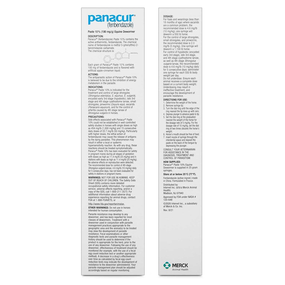 Panacur Dewormer Horse Paste 10%, 100mg | Single