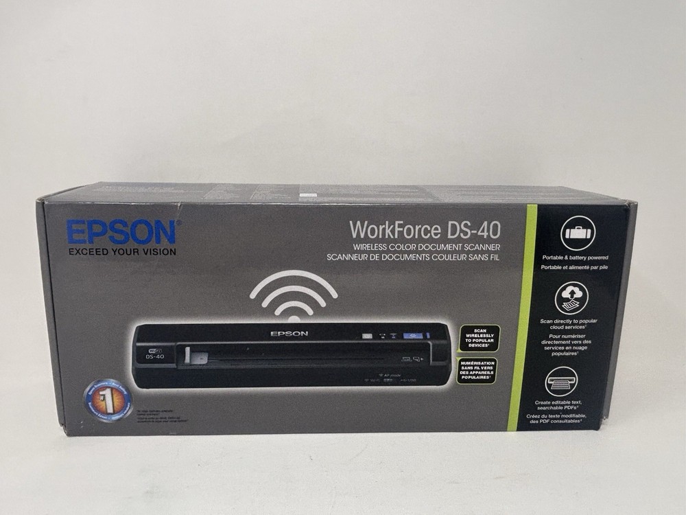 Epson WorkForce DS-40 Portable Compact Wireless Color Document Scanner Open Box