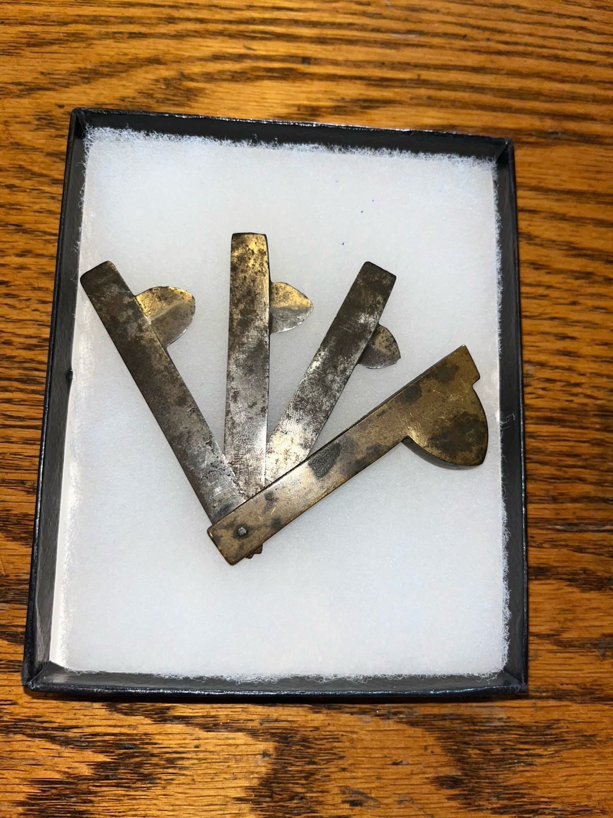 Antique 3 Blade Bloodletting Fleam In Display Box, Glass Top