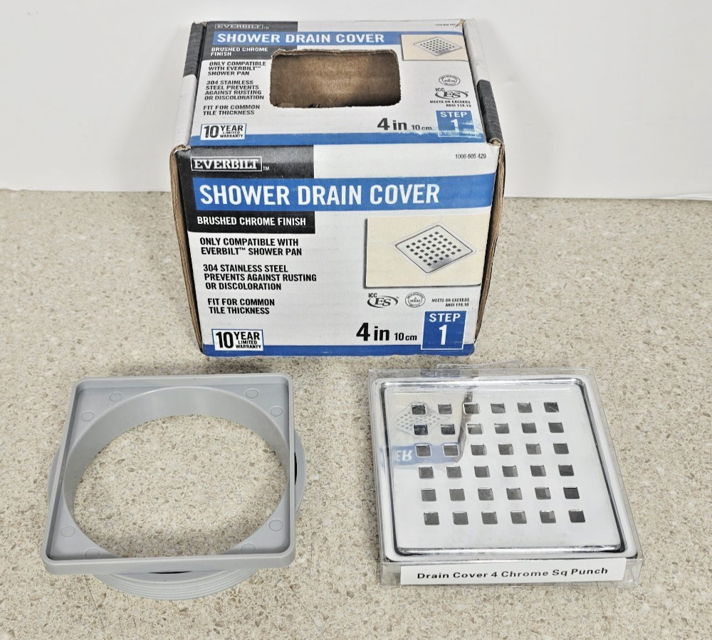 Everbilt Watershield Shower System 4 in. Brushed Chrome Square Grid Drain Grate