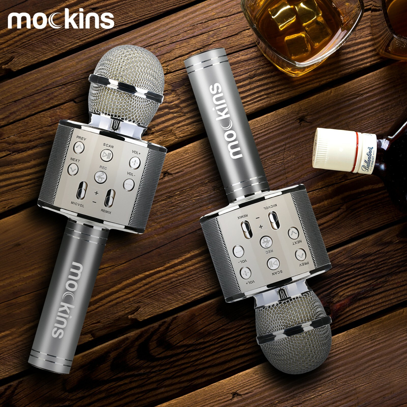 Mockins 2 Pack Silver Wireless Bluetooth KARAOKE MICROPHONE Holiday Gift, kids