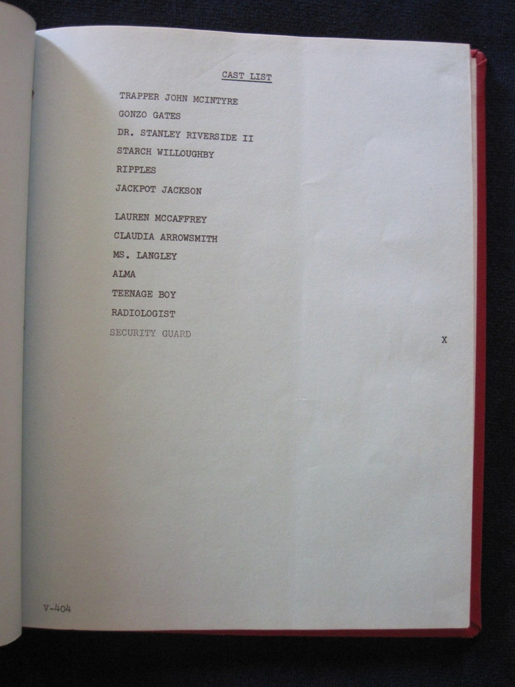 ORIGINAL TV SCRIPT 'THE SHATTERED IMAGE' TRAPPER JOHN, MD - 'RIPPLES' COPY