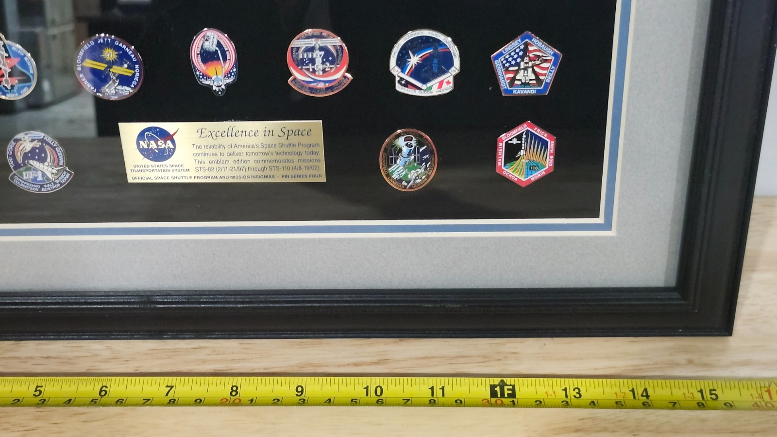 rare Winco framed collection of NASA "Excellance in Space" insignia pins