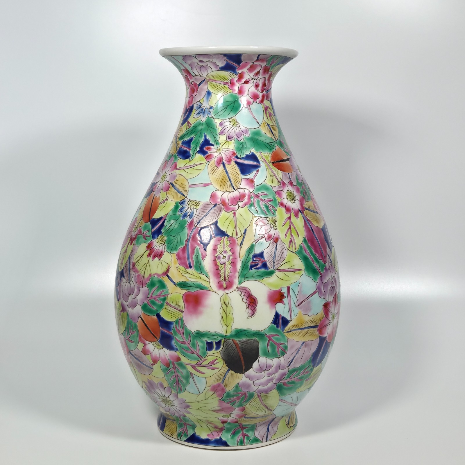 Vintage 14" Chinese Millefleur and Pomegranate Fruit Vase