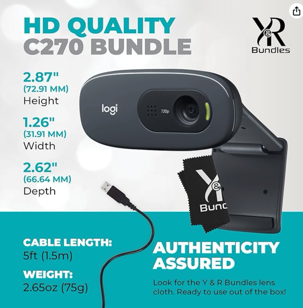 C270 Webcam Bundle - High Resolution HD 720 Logitech Webcam Camera with Micropho