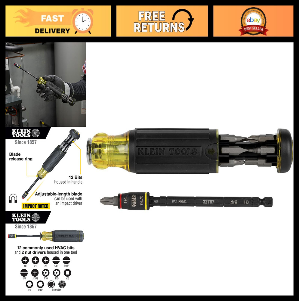 14-in-1 Adjustable Screwdriver with Flip Socket, HVAC Nut Drivers & Impact Bits