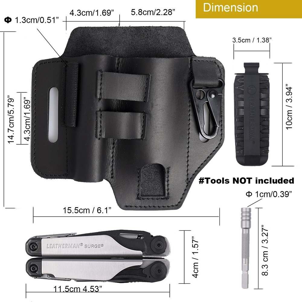 Topstache Multitool Sheath for Belt - EDC Organizer - Leather Black