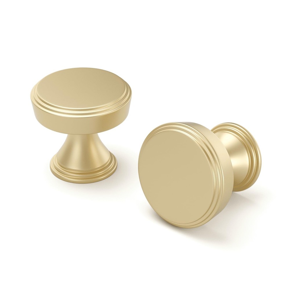 Haliwu 10 Pack Gold Cabinet Knobs Brushed Brass Drawer Knobs, Round Gold Cabi...