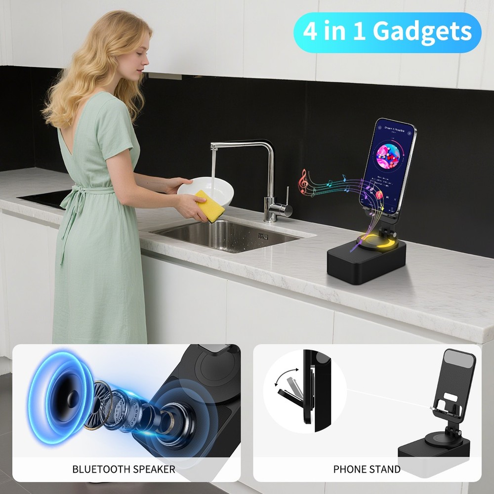 Portable Bluetooth Speaker Wireless with Cell Phone Stand,Rechargeable,LED Light