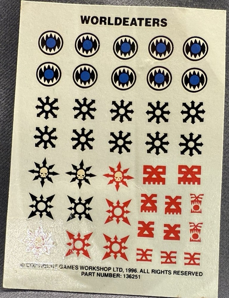 Warhammer 40k Worldeaters Transfer Sheet 1996