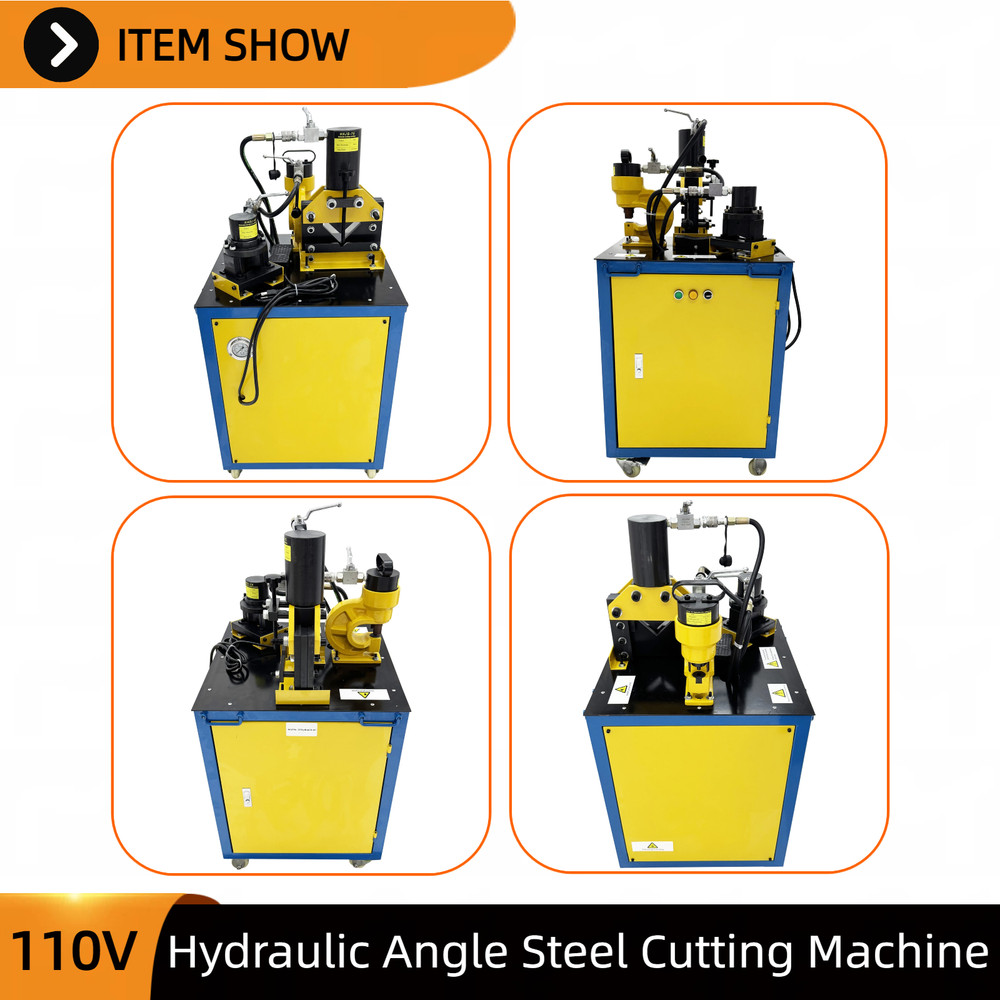 Electric Hydraulic 3-in-1 Angle Iron Processor Punching/Chamfering/Cutting 110V