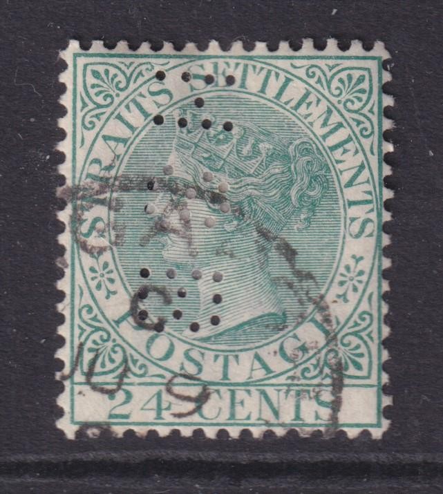 STRAITS SETTLEMENTS, 1884 CA, 24c. Green, perf. H & B, used.