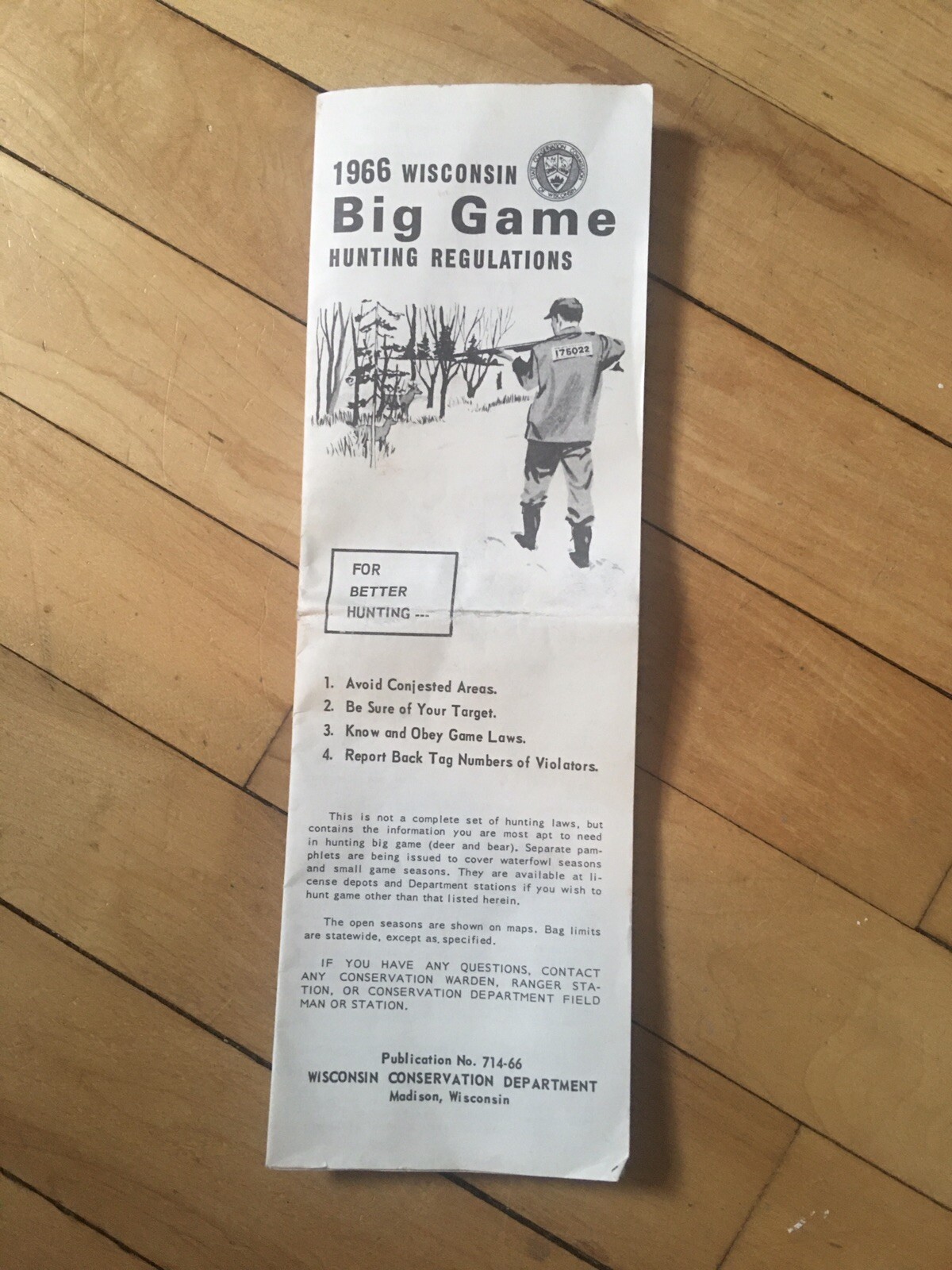 1966 Wisconsin Conservation Big Game Hunting License Regulation Booklet Deer