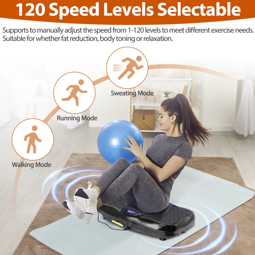 Full Body Workout Vibration Platform Machine wi/ Loop Bands Remote Control Black