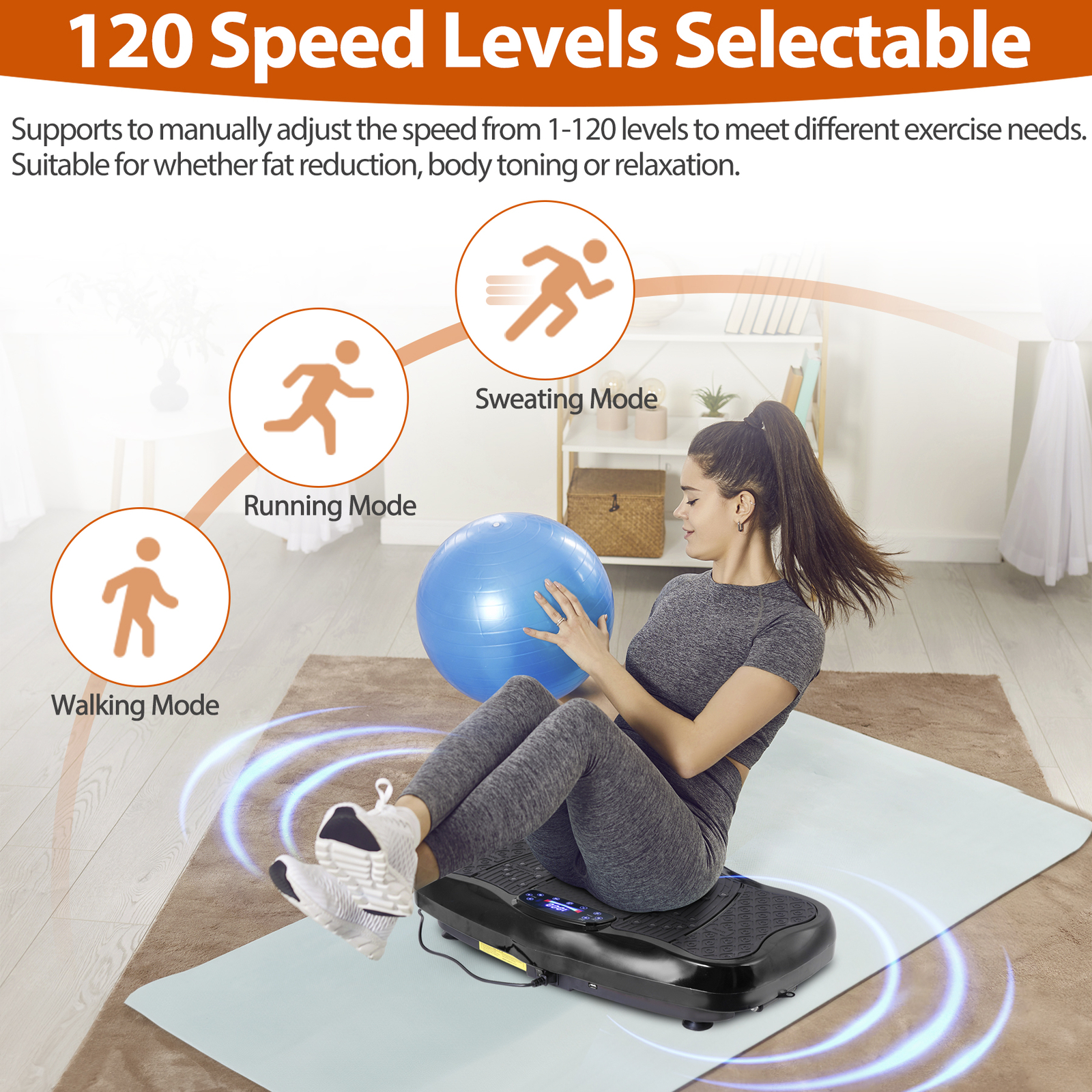 Vibration Plate Whole Body Vibration Platform Exercise Machine w/Bluetooth Black