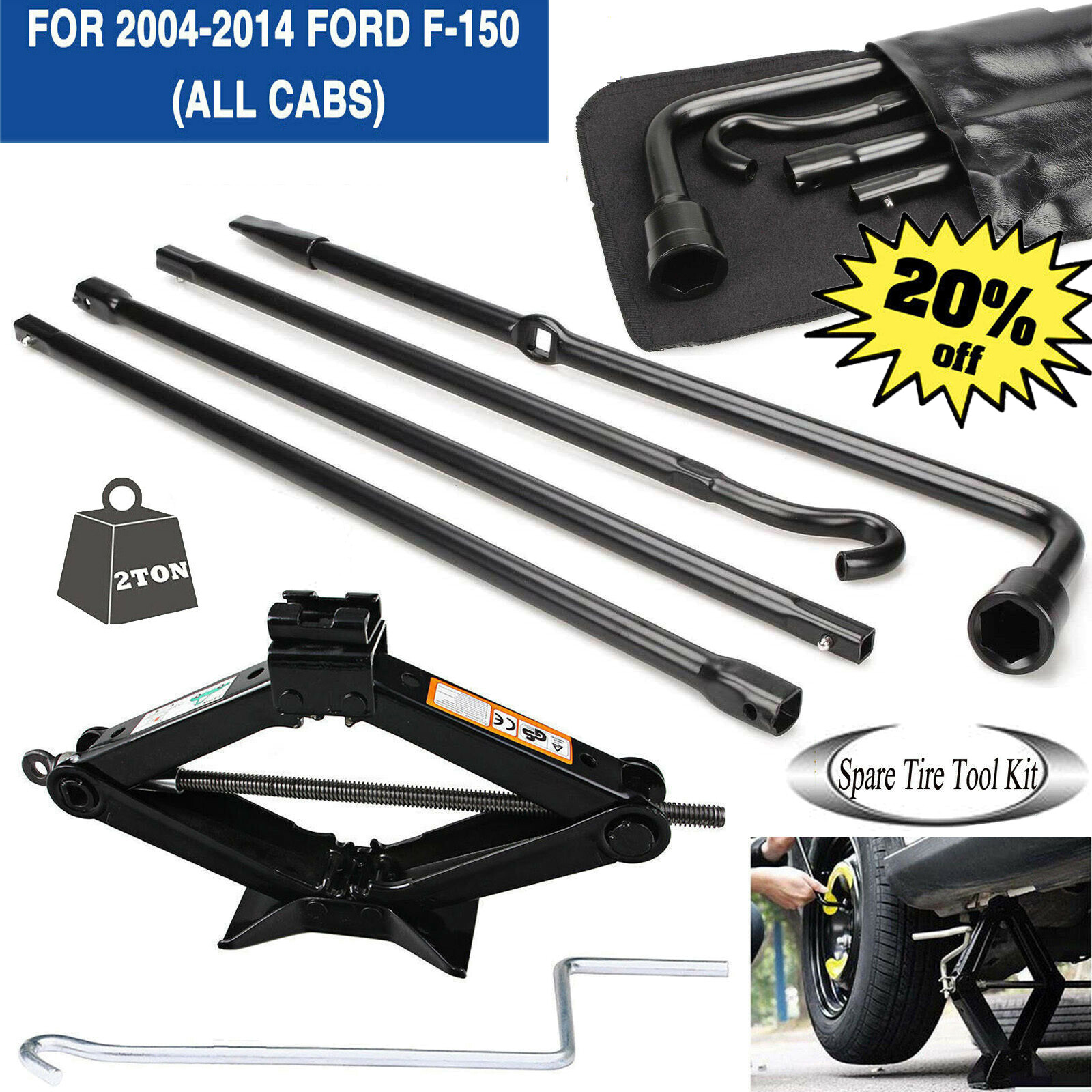 For Ford F-150 2004-2014 Lug Wrench Tool & Spare Tire Scissor Jack Kit Set NEW