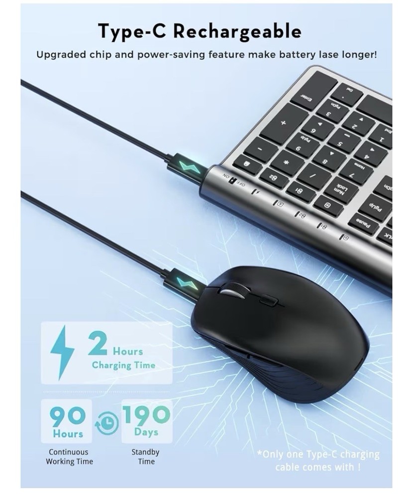 Samsers Wireless Keyboard Mouse Combo Bluetooth 5.0 Rechargeable Silent