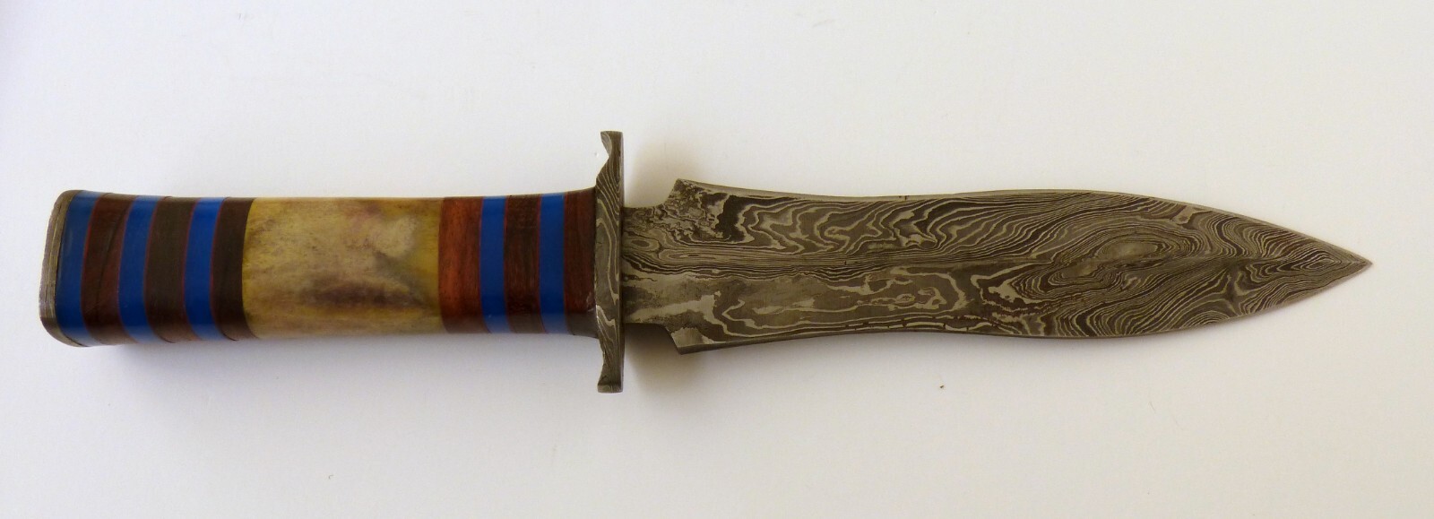 13.5" Fixed Blade Knife Dagger 8" Damasus Steel Blade & Bolster Leather Sheath