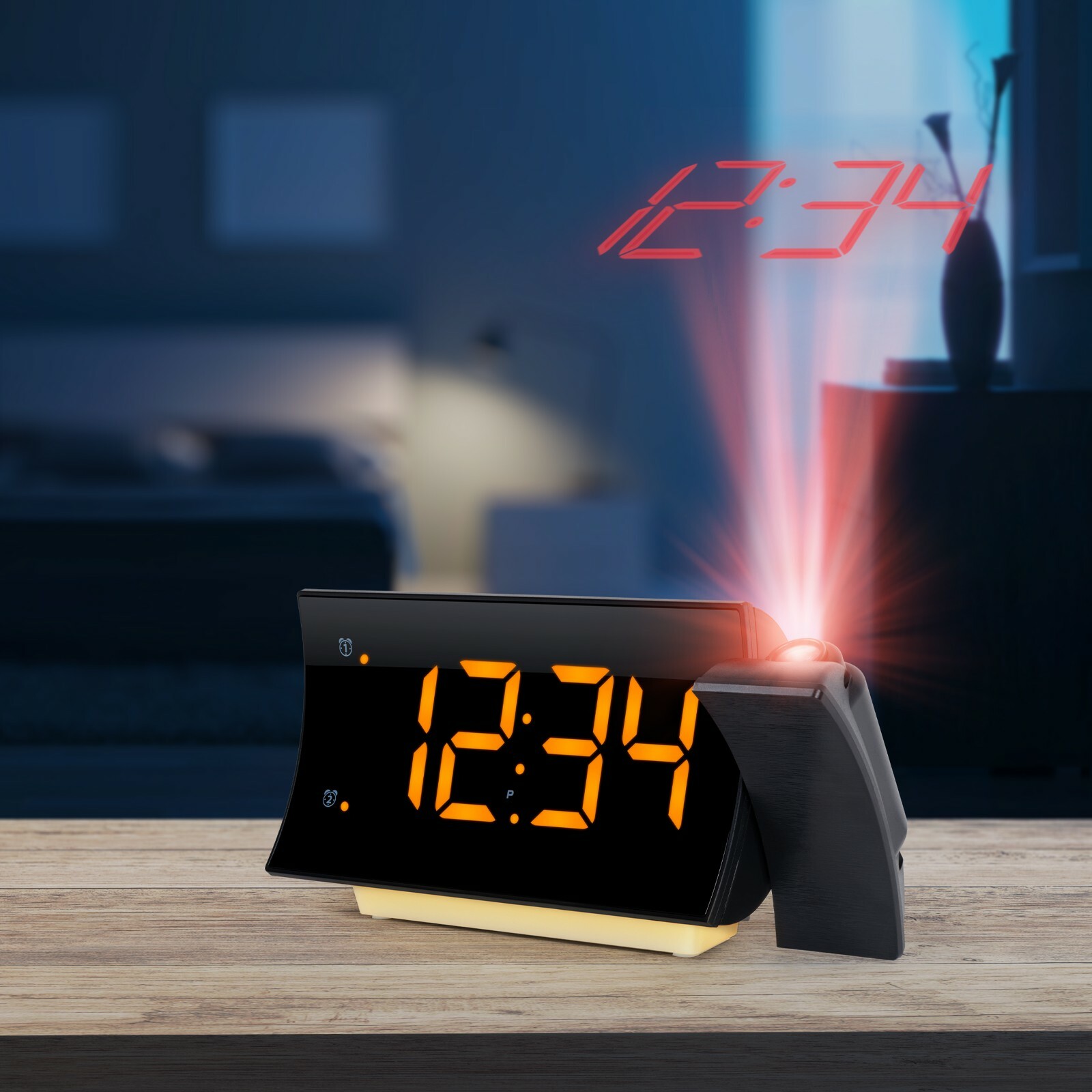 817-83957 La Crosse Technology Curved LED Projection Alarm Clock with FM Radio