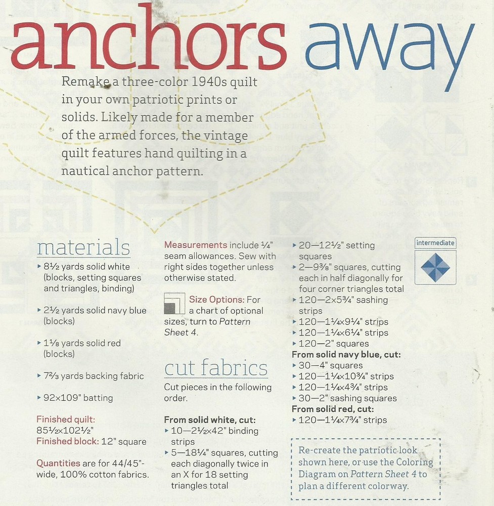 K0507 ANCHORS AWAY QUILT PATTERN/INSTRUCTIONS