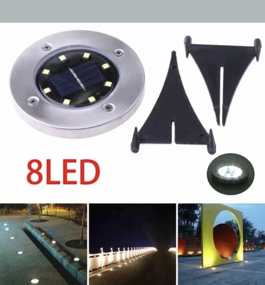 4x Disk Light Spotlight Twilight Garden 8 LED with Solar Panel