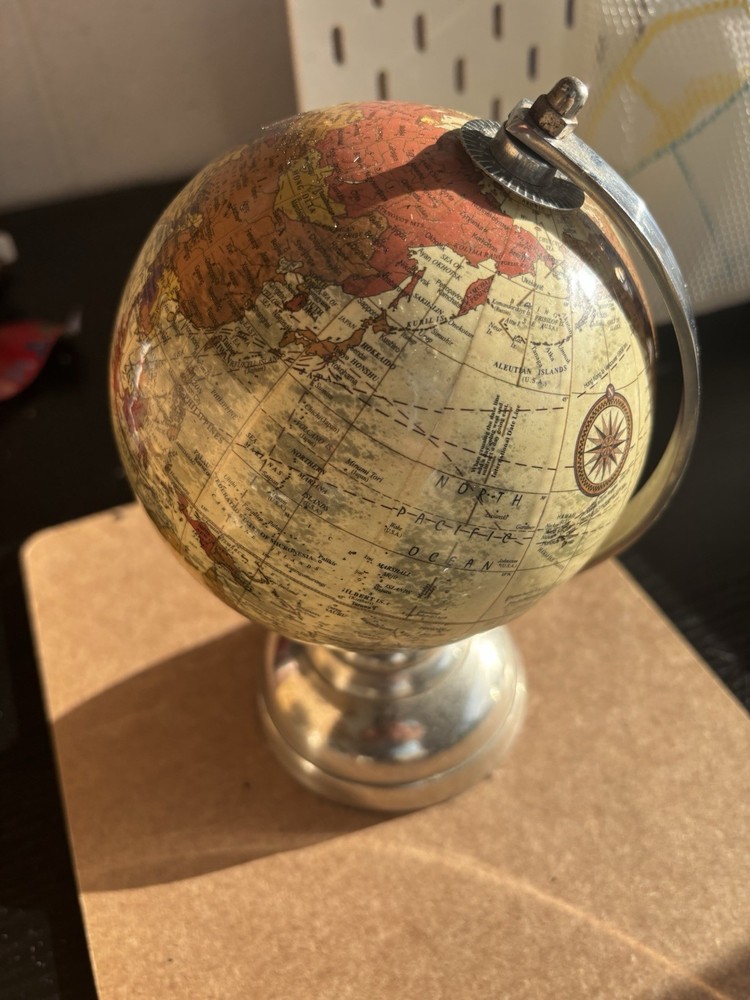 Home Essentials and Beyond Rotating Small Tabletop Globe, Silver Metallic Base