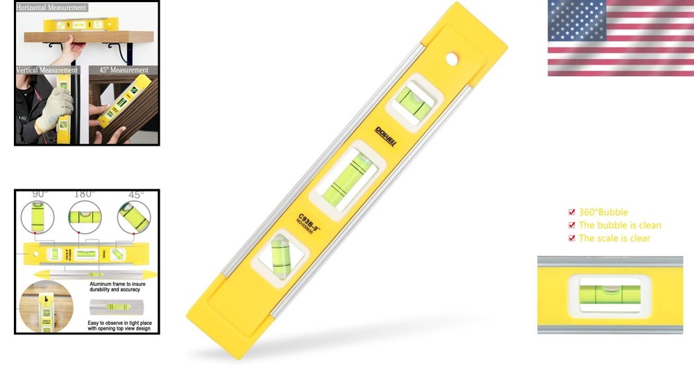 9 Inch Magnetic Torpedo Level with 3 Bubble Vials - Precision & Durability
