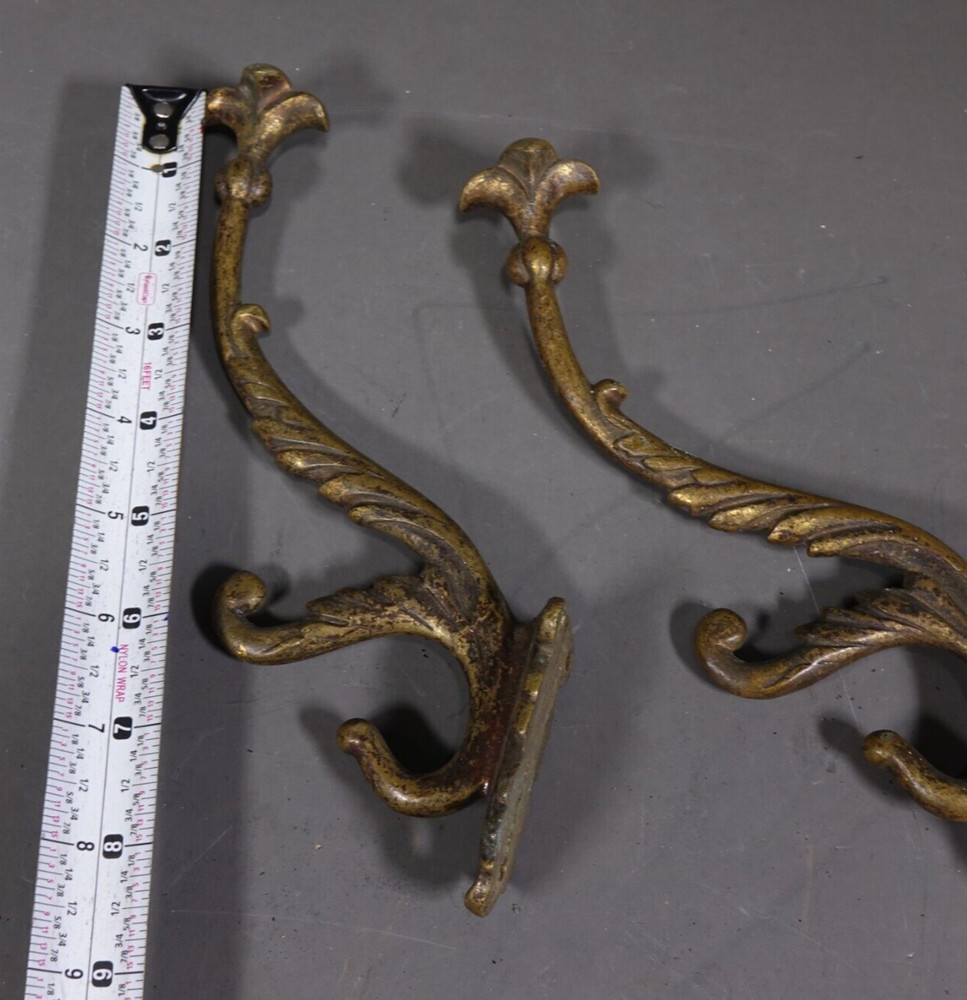 Antique Pair Bronze Hooks Hangers Decorative Art Architectural Hardware Elements