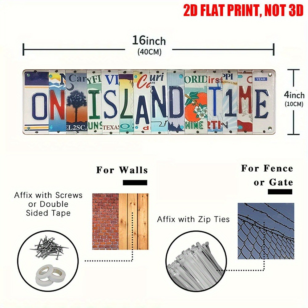 Vintage License Plate Art Sign On Island Time Wall Art Decor Beach/Patio 4×16in