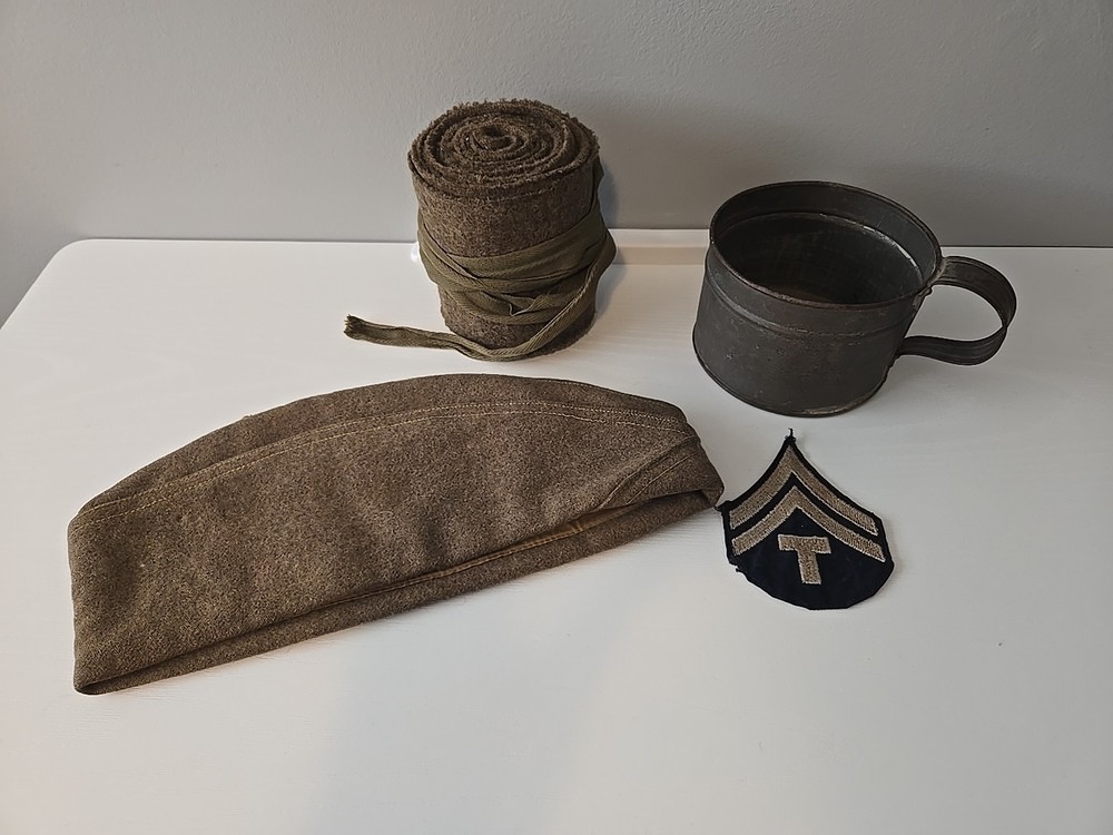 WW1 US Side Cap Hat Wool & Wrappings Military  Cup And Patch.