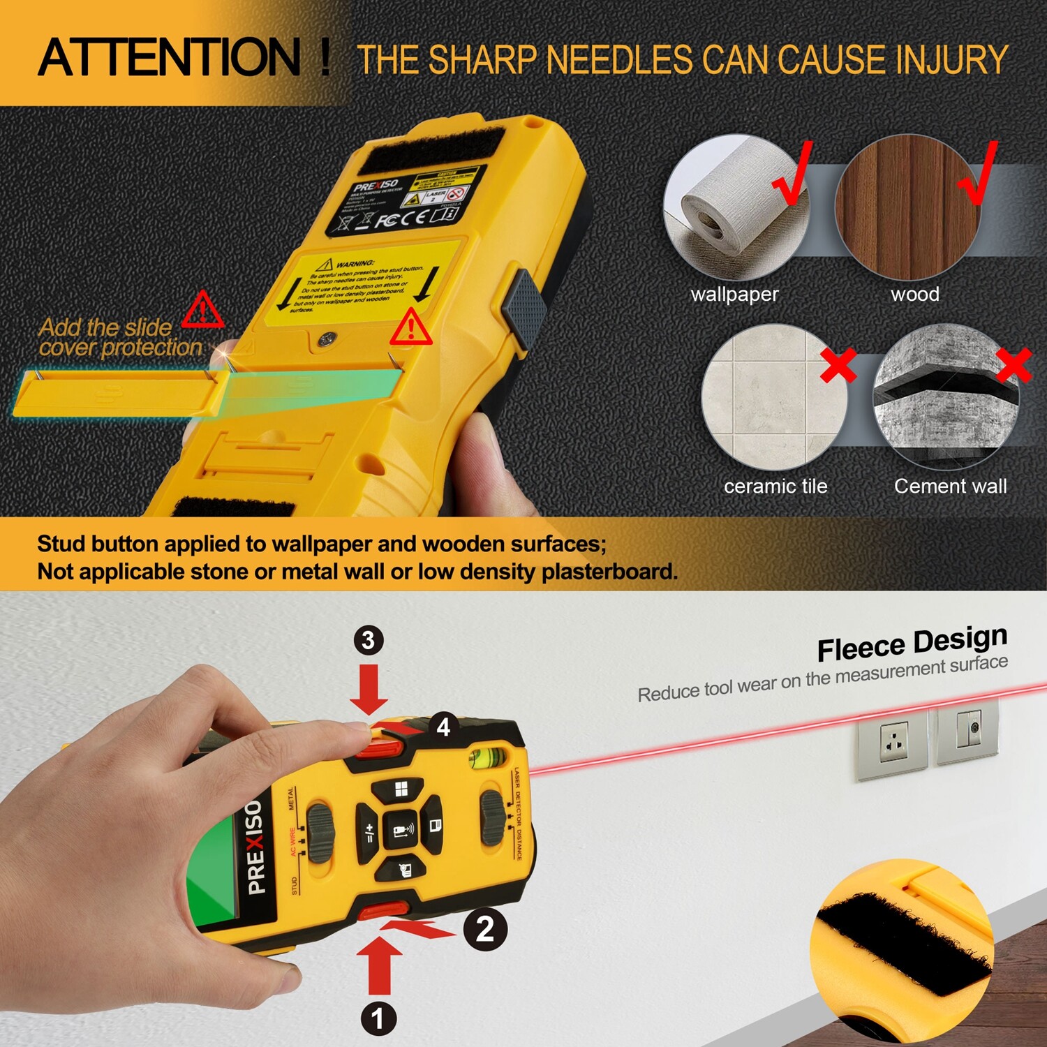 PREXISO 5-in-1 Stud Finder with Laser Level Marking Ultrasound Distance Measures